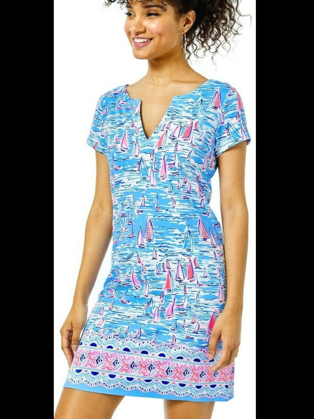 Lilly Pulitzer Blue 'Boatylicious' Short Sleeve midi Dress